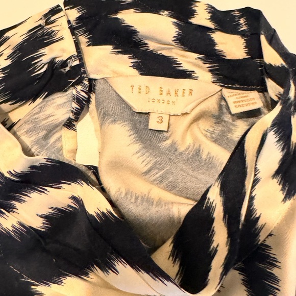 Ted Baker Nuuras High- Neck Navy Blue and Cream Zebra Pattern Blouse Size 3 - Picture 5 of 11